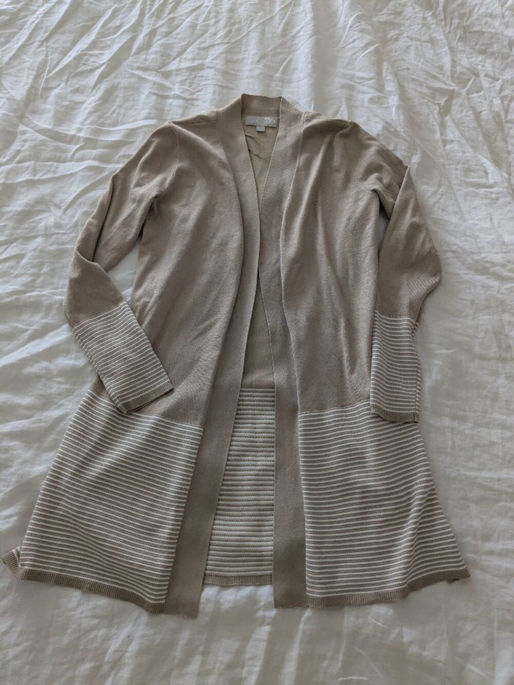 Beige striped open cardigan